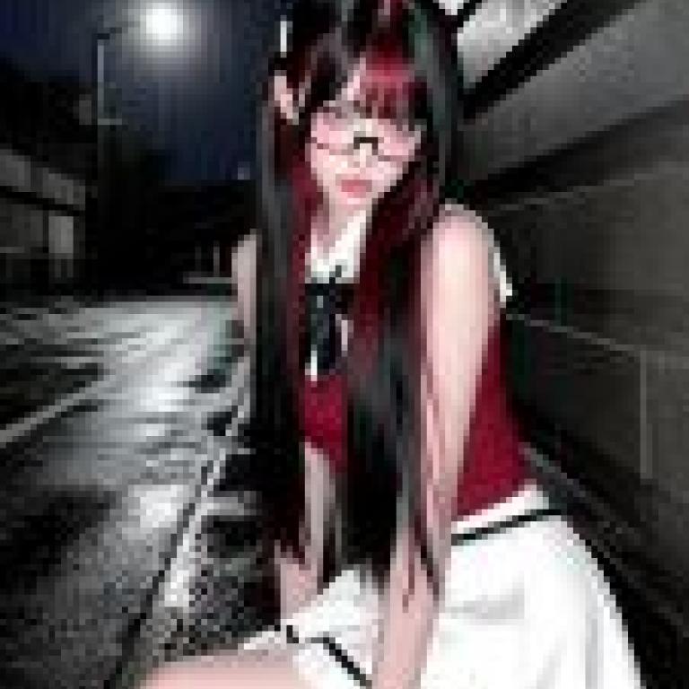 Street Girl Style Test，Goth girl in red with glasses and bow.