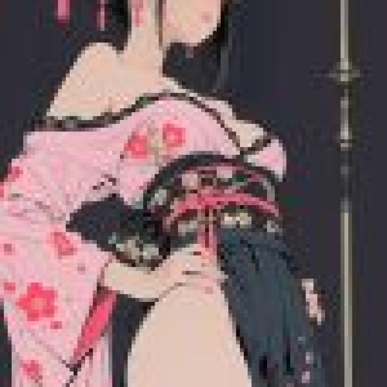 身穿和服的動漫少女，身穿玫瑰洋裝。