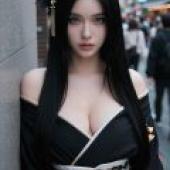 ZIT 01，A woman with black hair and a kimono.