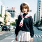 Computer desktop， live -action version， wooden cherry， Sakura Kinomoto， Kulo magic envoy， street sailor style， Urin fashion seduction， cool Japanese beauty， school uniform female city dream.