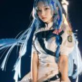 Aomori Mine， Blue Archive，Girl wearing white dress in front of backdrop.