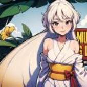 Computer wallpaper， Japanese kimono beauties on Nanyang Beach， anime， white-haired emaki: girl surfing on the beach