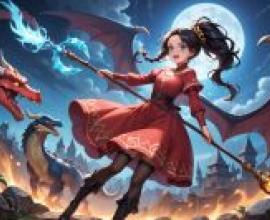 dragon girl，女孩在奇幻世界中施展魔法。
