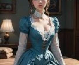 維多利亞時代的連身裙。一張藍色的《Metter》雜誌封面，上面有一個女孩。