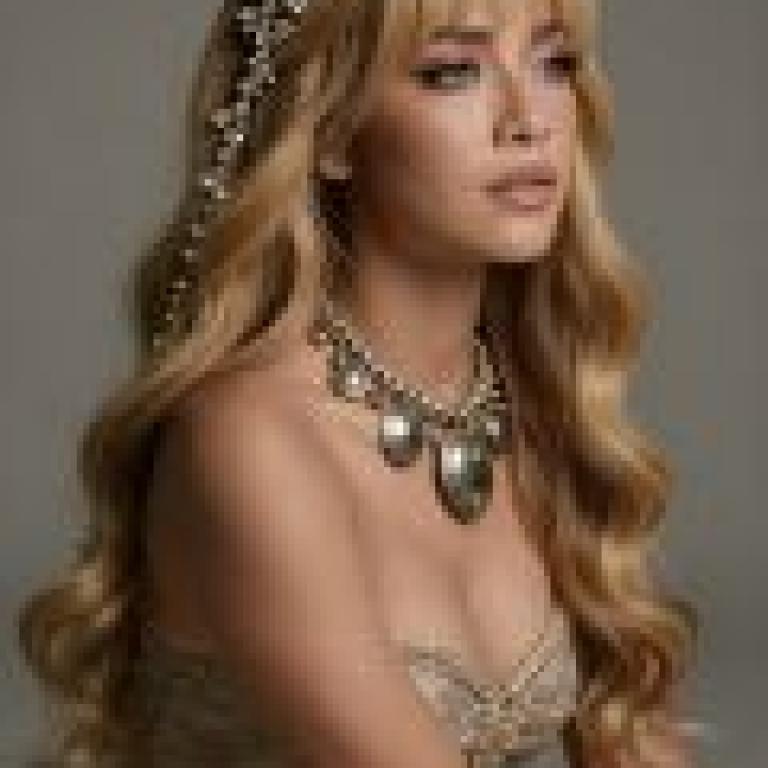 Foreign Princess，A blonde women with gold accessories and earrings.