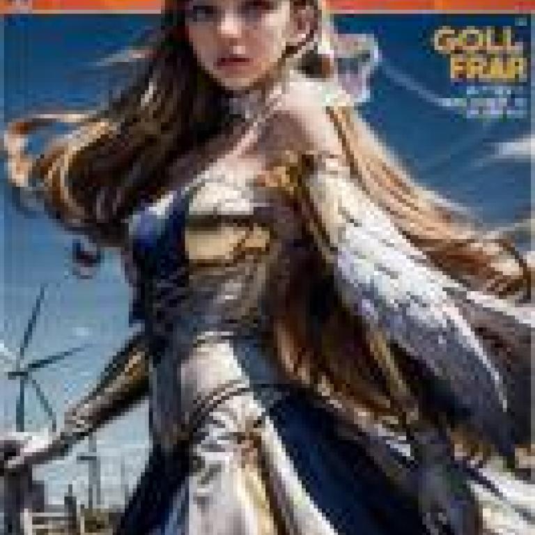 手機桌布，Cloche Leythal Pastalia Ar Tonelico 魔塔大陸2，寫實，一個身穿金色和藍色連身裙的女孩，手臂上有翅膀。
