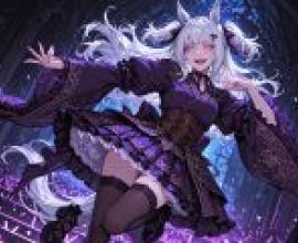 魔法貓女，一個穿著紫色洋裝、有白色頭髮的女孩。