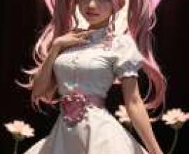 大森甜心，戴著粉紅色蝴蝶結、穿著粉紅色洋裝的動漫女孩。