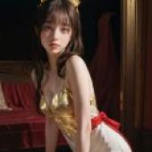 Night CrisisA woman wears a gold bikini and sits in front of an open door.