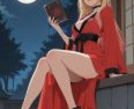 女孩們，一位穿著紅色衣服的女子在公園裡看書。