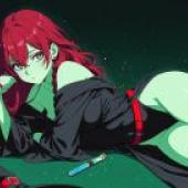 Abyss Witch，a girl with blue eyes and red hair.