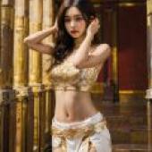 Egyptian Goddess，A girl with long hair wearing gold.