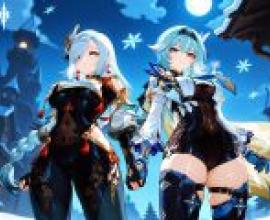 eula shenhe genshin impact，Blue hair anime girl with white hair anime girl.