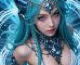 戰鬥少女3，一個長著角、戴著項鍊的藍色女人。