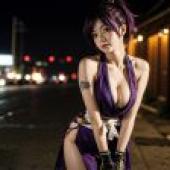 Computer wallpaper， Yuzuriha Hells Paradise Hell music， real person， black and purple pose: League of Legends glory