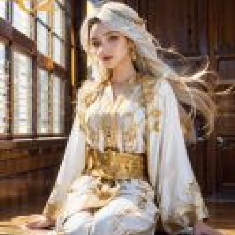 手機桌布，Moroccan Caftan，寫實，身穿黃白連身裙的女子。