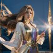 Female mage，A woman in a white and gold outfit with a crown on her head.