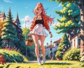 動漫美少女人物，「夢幻桌布免費下載 - 沿著公園小路的Alena Aenami與Rossdraws全球照明的動漫美少女」