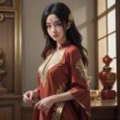 石昊阿姨，穿著紅色洋裝的女士。