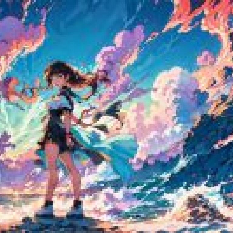 Anime beautiful girl figure， sword dance Wuyun: free download of tablecloths， beautiful girls holding swords stand on the background of Wuyun， detailed painting of Silil Ronado.