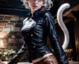 Mobile phone wallpaper， Neferpitou， ネフェルピトー， HUNTER HUNTER， realistic， beautiful cat girl anime style