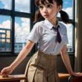 Shizuka Minamoto 源靜香，雙手叉腰的女孩。