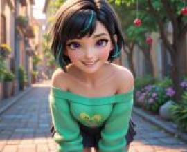 雲妮洛普‧馮‧史威茲，《無敵破壞王》，一個黑髮的女孩穿著綠色毛衣。