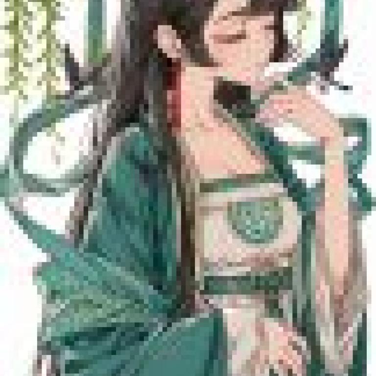 Fantasy Dream，An anime drawing of a woman with black hair and long eyelashes.