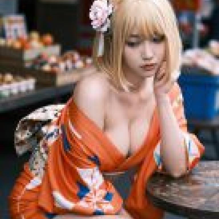 ZIT TRY01，A woman wearing an orange kimono.