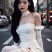 韓國漂亮女孩/模特兒穿著蕾絲內衣和絲襪。