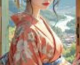 TA，A girl poses for the camera while wearing a kimono and standing