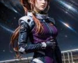 Mobile phone wallpaper， Marida Cruz， Unicorn Gundam， realistic， anime picture of a girl wearing blue and purple clothes and red hair.
