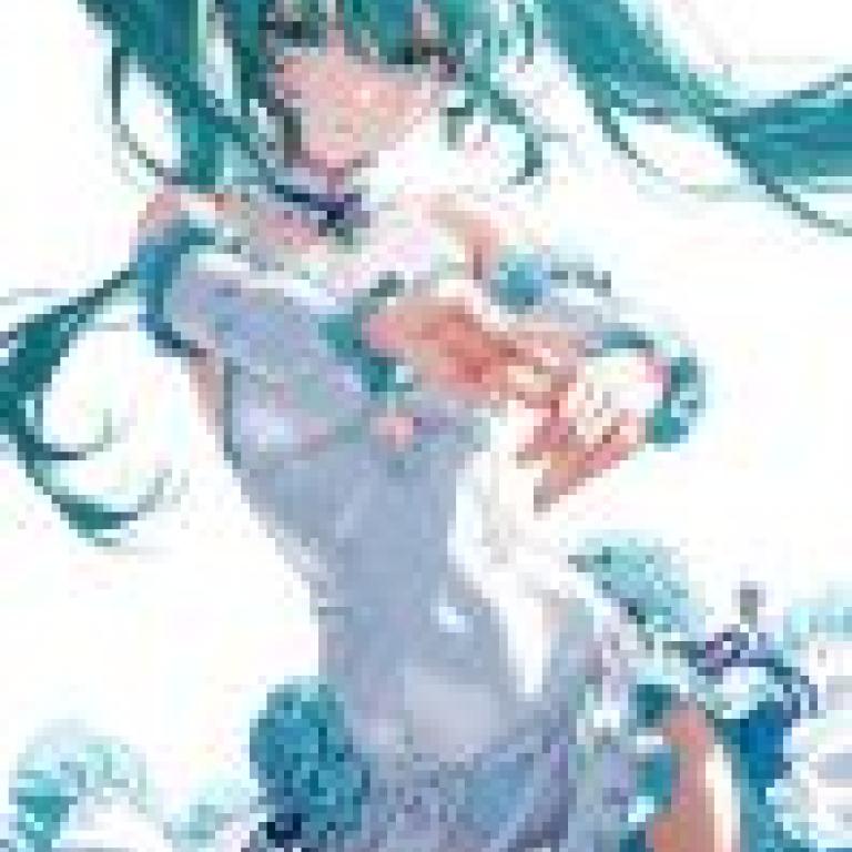 初音未來，一位身穿白色洋裝的藍髮女孩。