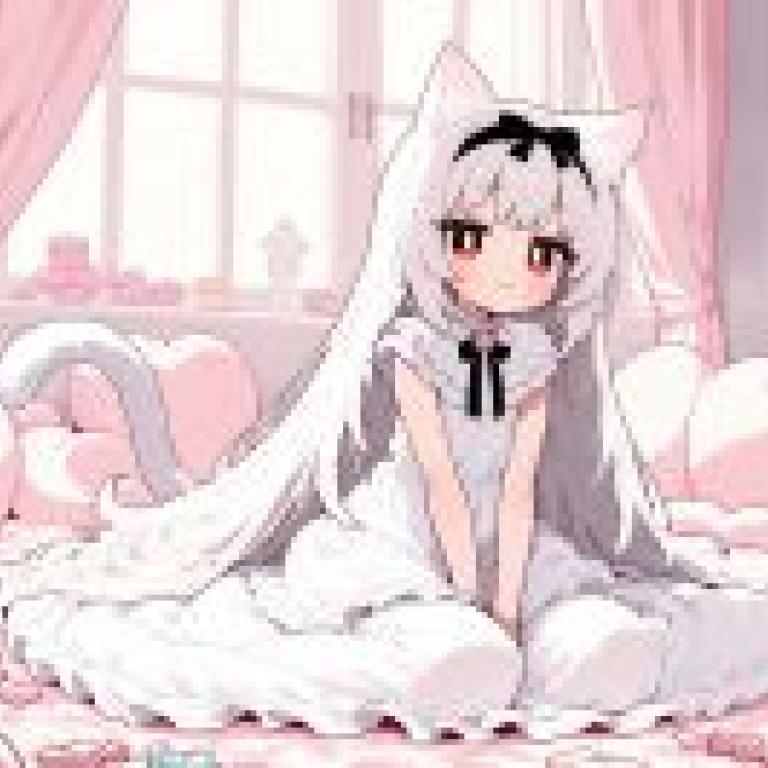 粉紅小女孩：坐在地板上的貓女孩。