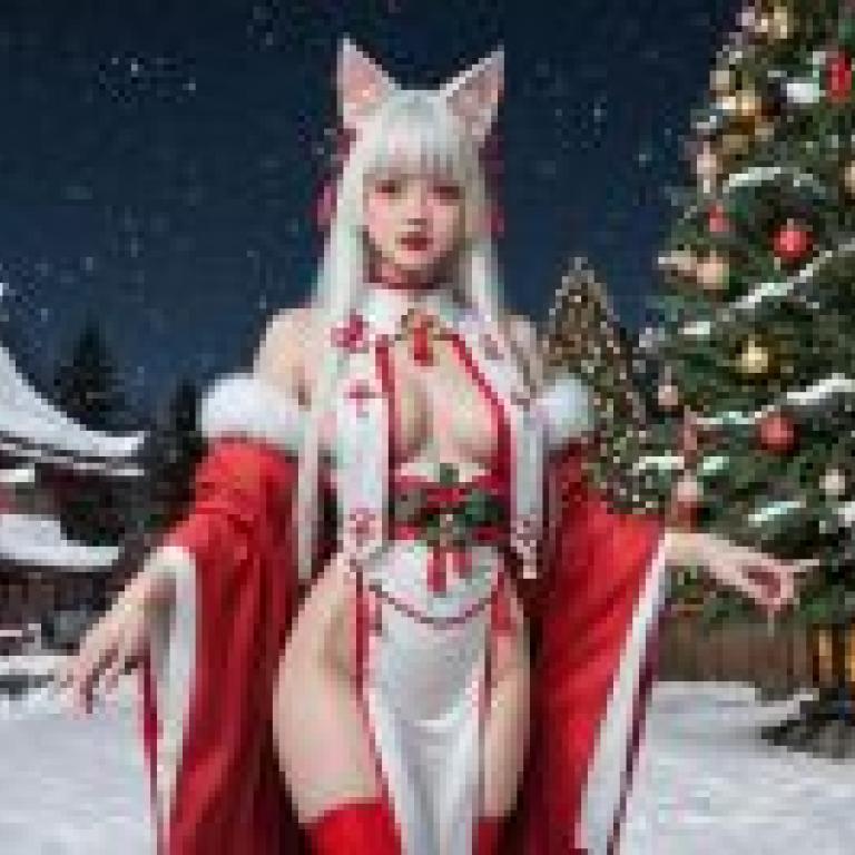 聖誕節女孩，一位戴著貓耳朵洋裝的女子對著鏡頭擺姿勢。