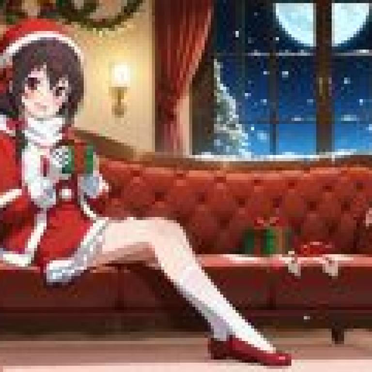 聖誕節獨處時光，女孩獨自坐在沙發上。