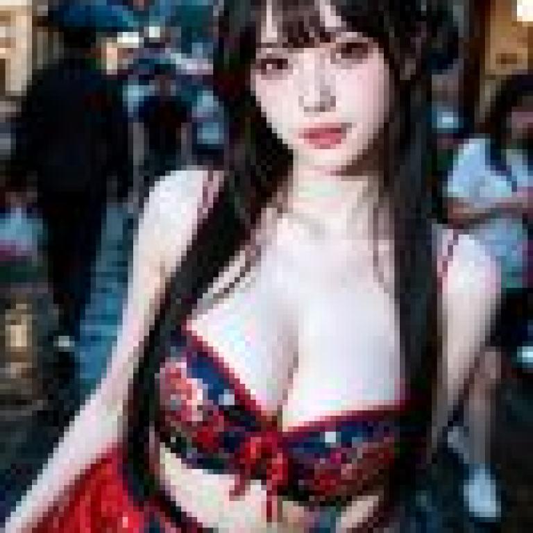 美麗的攝影師，一位身穿紅黑服裝的女孩。