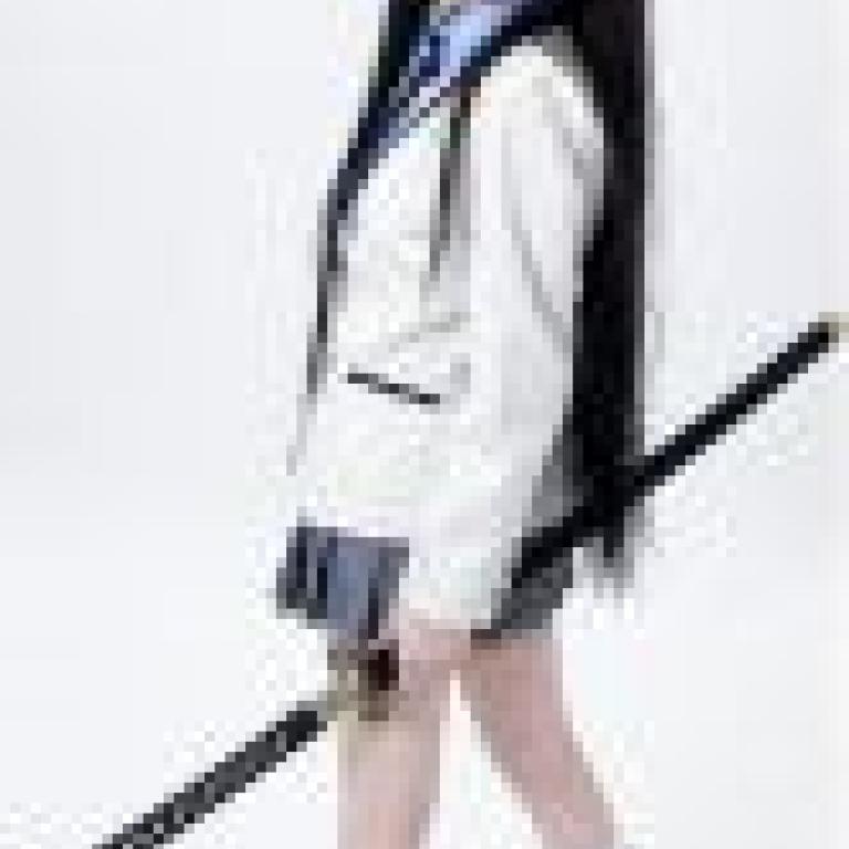 Samurai Girl，A girl wearing a white jacket holds a toy sword.