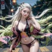 The blade of ghosts swims in Guo， live -action version， falling girl， bikini Night Walk: Live version of the fellow wearing a bikini night city， fan Qi role -playing， fantasy statue plastic art.