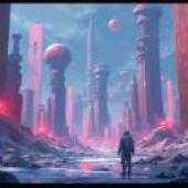 Invasion of the city，A red city at dusk.