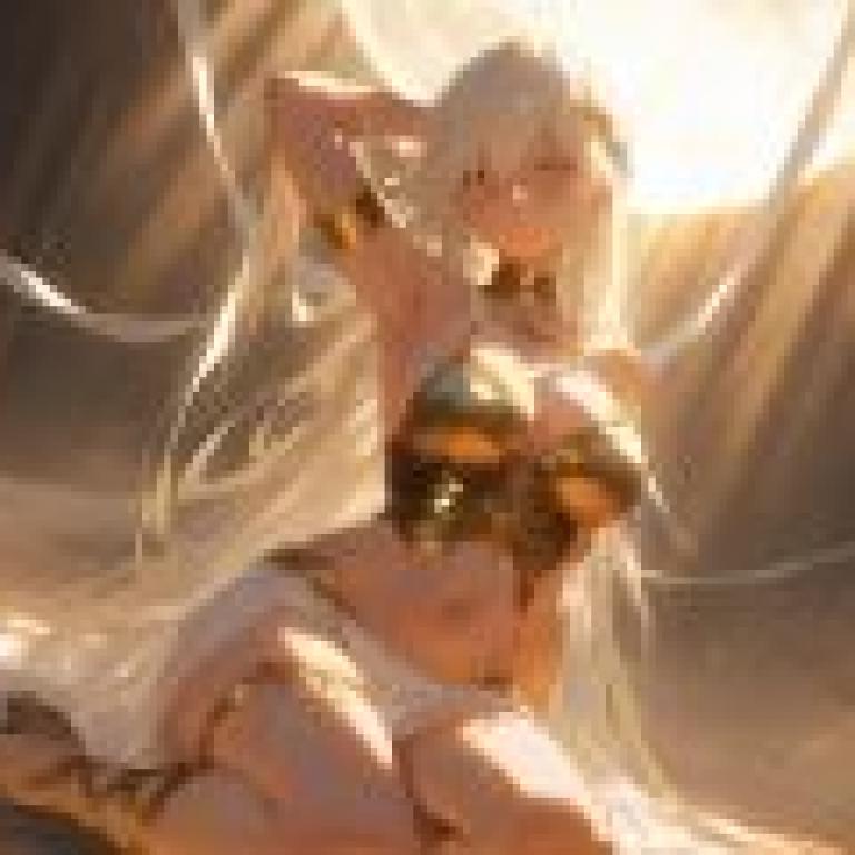 Desert mirage，A woman in golden armor is posing for the camera.