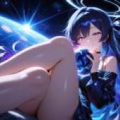 Mother of the Planet，Anime girl with blue hair next to planet.