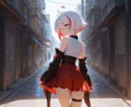 白星公主尼利多，一位白髮女子站在街上。