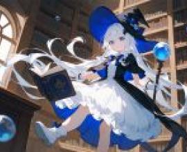 Naughty Magic Girl，Anime character with blue dress and hat.