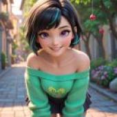 雲妮洛普‧馮‧史威茲，《無敵破壞王》，一個黑髮的女孩穿著綠色毛衣。