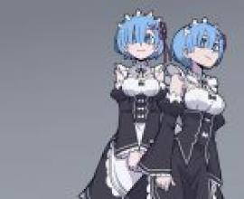 ReZero 從零開始的異世界生活 蕾姆，兩個卡通女孩穿著裙子。