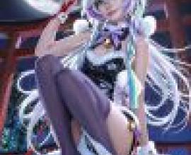 Beautiful Fantasy，A bunny cosplay girl is sitting on a stand.