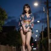 夜幕下的和服模特兒。