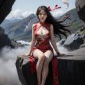 山巒幻影：這位女子有著長髮。