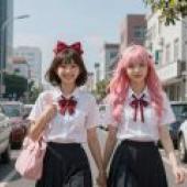 ZIT TEST 51，Two young women walk down the street.